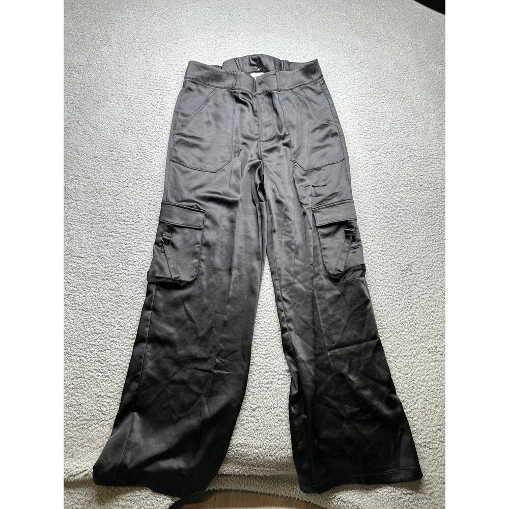 Satin look cargo pants by The Drop size small wide leg black new with tags